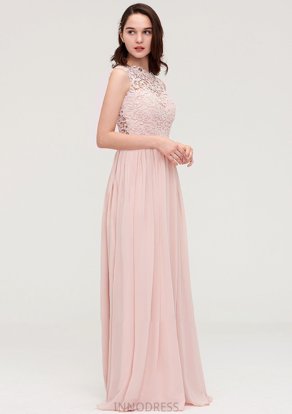 Sleeveless Scalloped Neck Long/Floor-Length Chiffon A-line/Princess Bridesmaid Dresses With Lace Michaelia DPP0025434