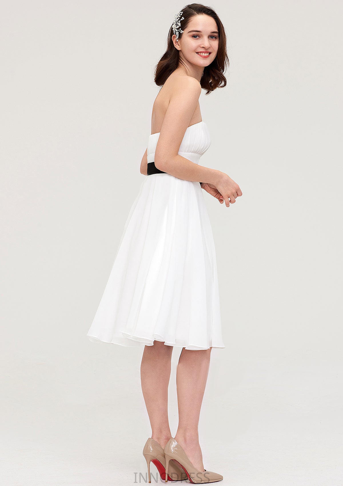 Strapless Sleeveless Knee-Length Chiffon A-line/Princess Bridesmaid Dresses With Pleated Sashes Lyric DPP0025436