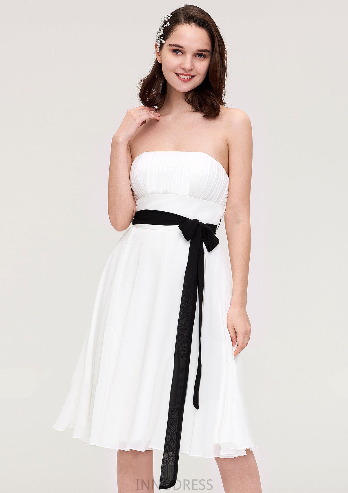 Strapless Sleeveless Knee-Length Chiffon A-line/Princess Bridesmaid Dresses With Pleated Sashes Lyric DPP0025436