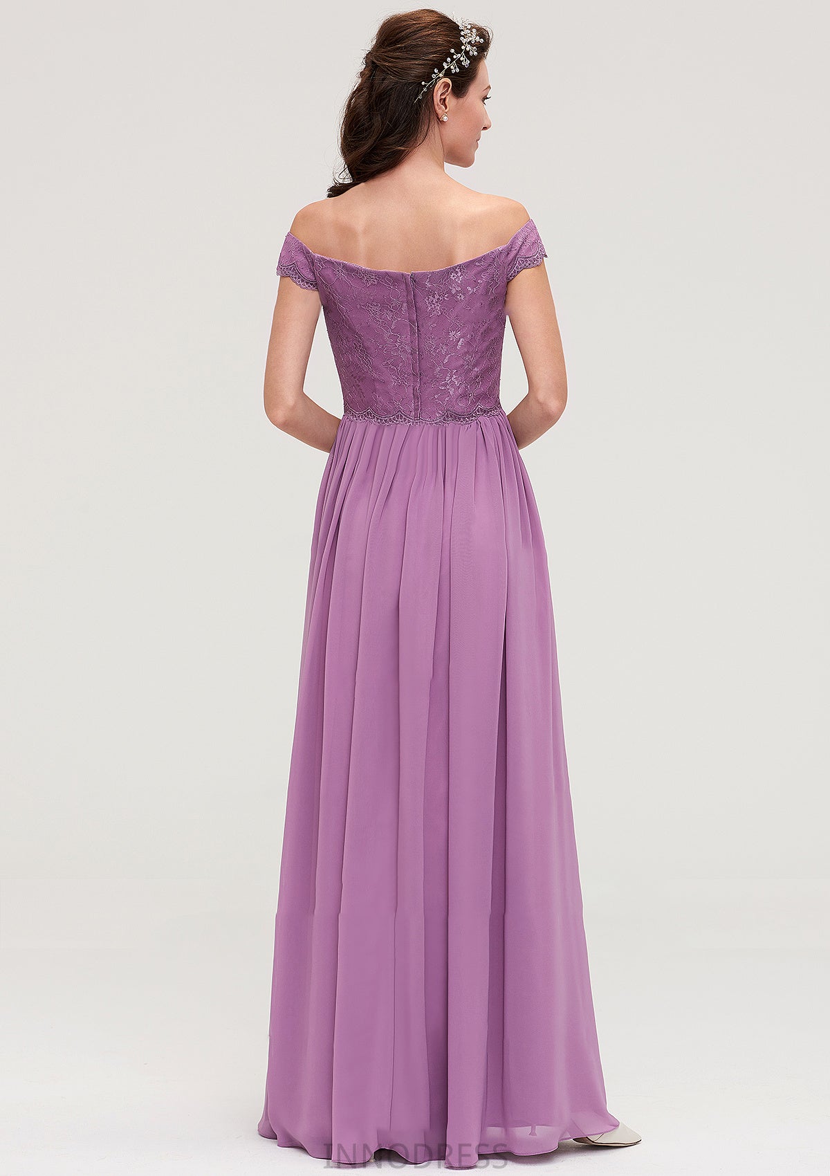 Sleeveless Off-the-Shoulder Long/Floor-Length Chiffon A-line/Princess Bridesmaid Dresseses With Appliqued Brynn DPP0025442