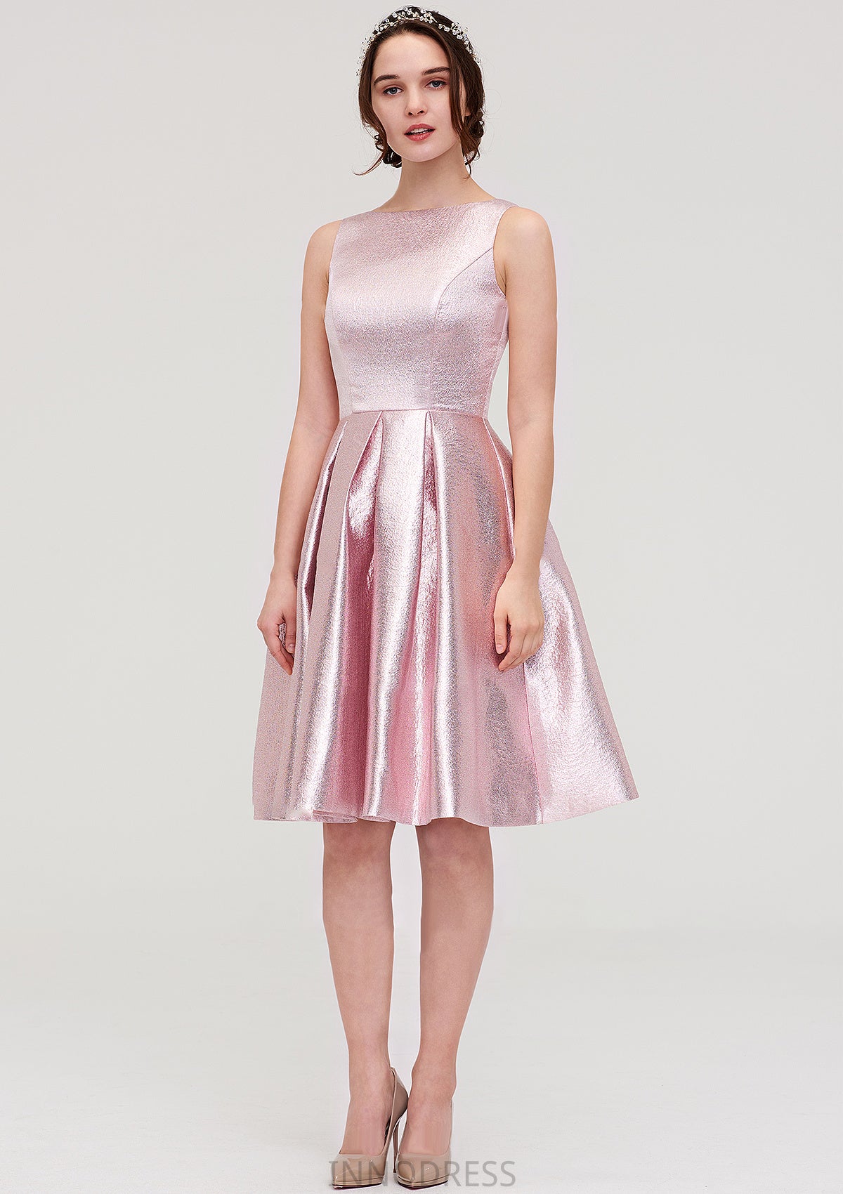 Bateau Sleeveless Taffeta Knee-Length A-line/Princess Bridesmaid Dresses With Ruffles  -   Janessa DPP0025444