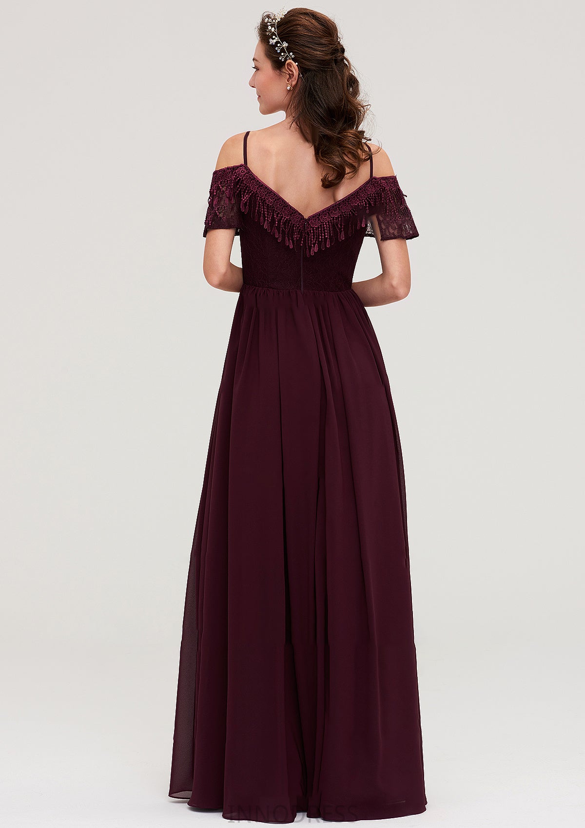 Off-the-Shoulder Sleeveless Chiffon A-line/Princess Long/Floor-Length Bridesmaid Dresseses With Lace Liliana DPP0025449