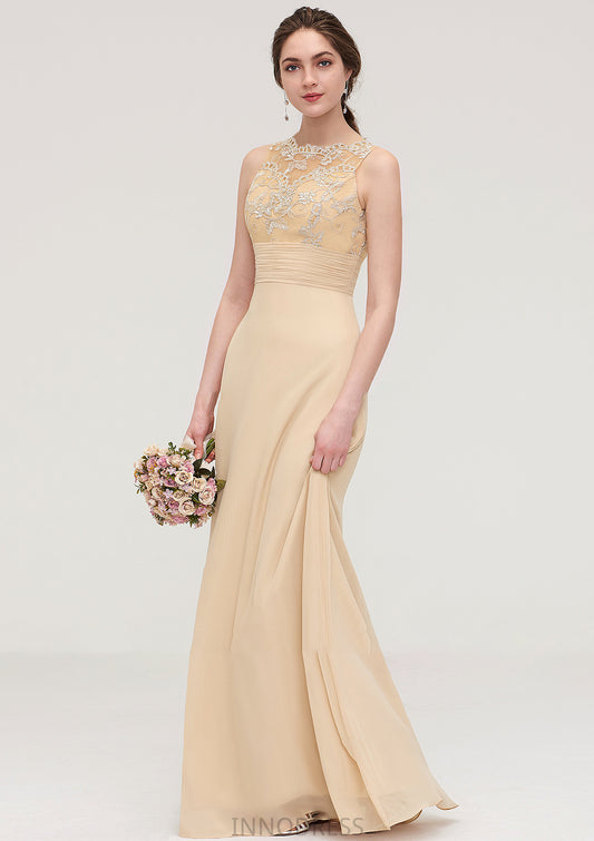 Sleeveless Halter Open Back Long/Floor-Length Sheath/Column Chiffon Bridesmaid Dresses With Pleated Lace Mylie DPP0025451