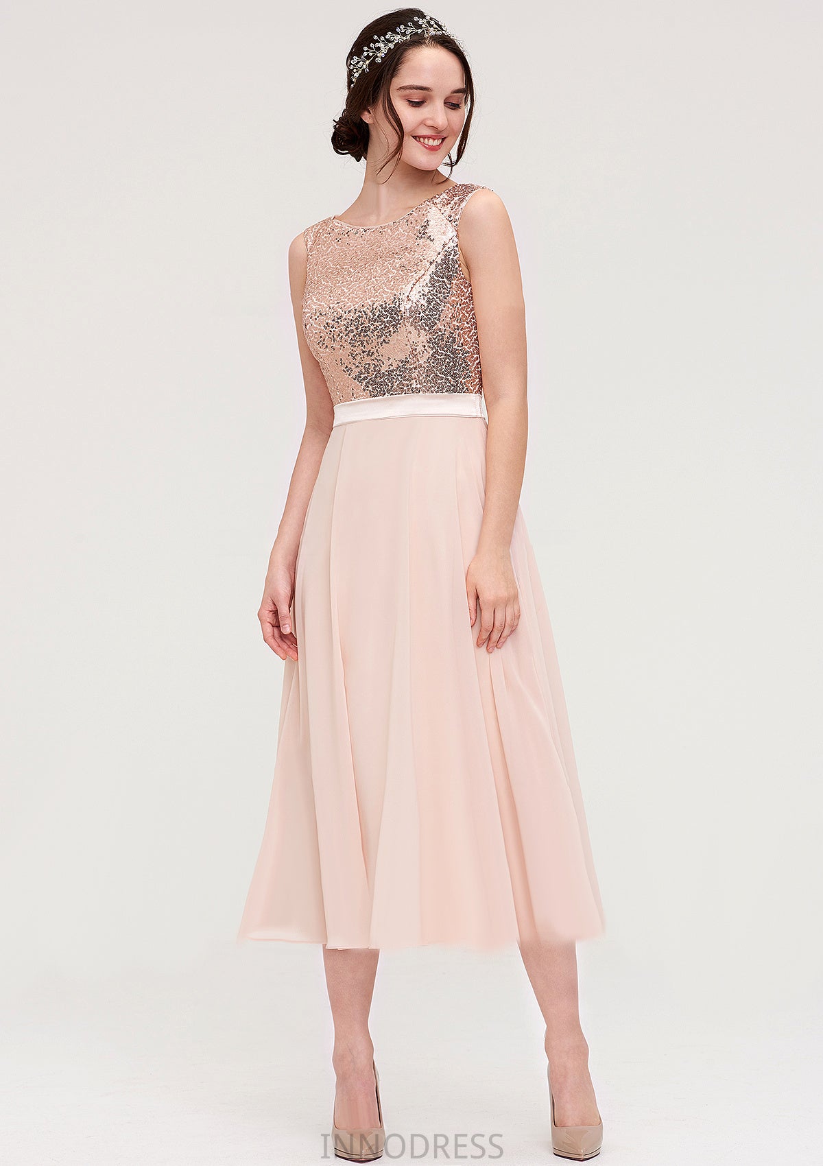 Sleeveless Bateau Chiffon A-line/Princess Bridesmaid Dresses With Sashes Sequins Liliana DPP0025454