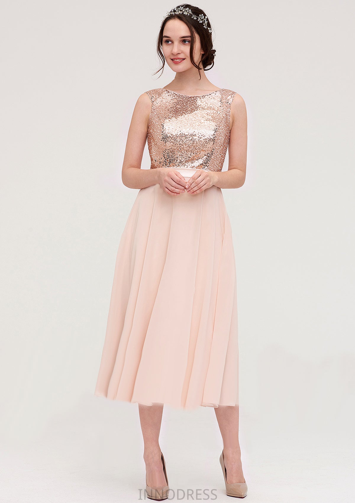 Sleeveless Bateau Chiffon A-line/Princess Bridesmaid Dresses With Sashes Sequins Liliana DPP0025454