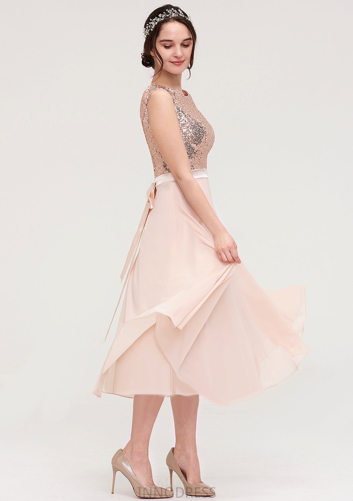 Sleeveless Bateau Chiffon A-line/Princess Bridesmaid Dresses With Sashes Sequins Liliana DPP0025454