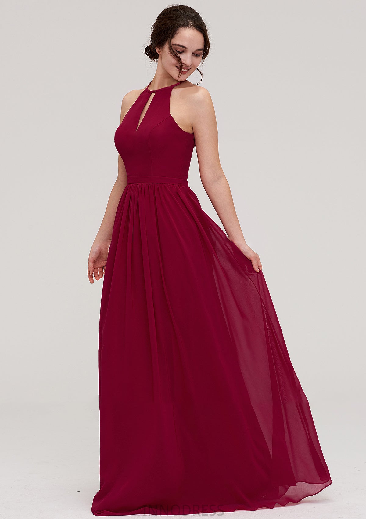 Scoop Neck Sleeveless A-line/Princess Long/Floor-Length Chiffon Bridesmaid Dresseses With Pleated Kyla DPP0025456