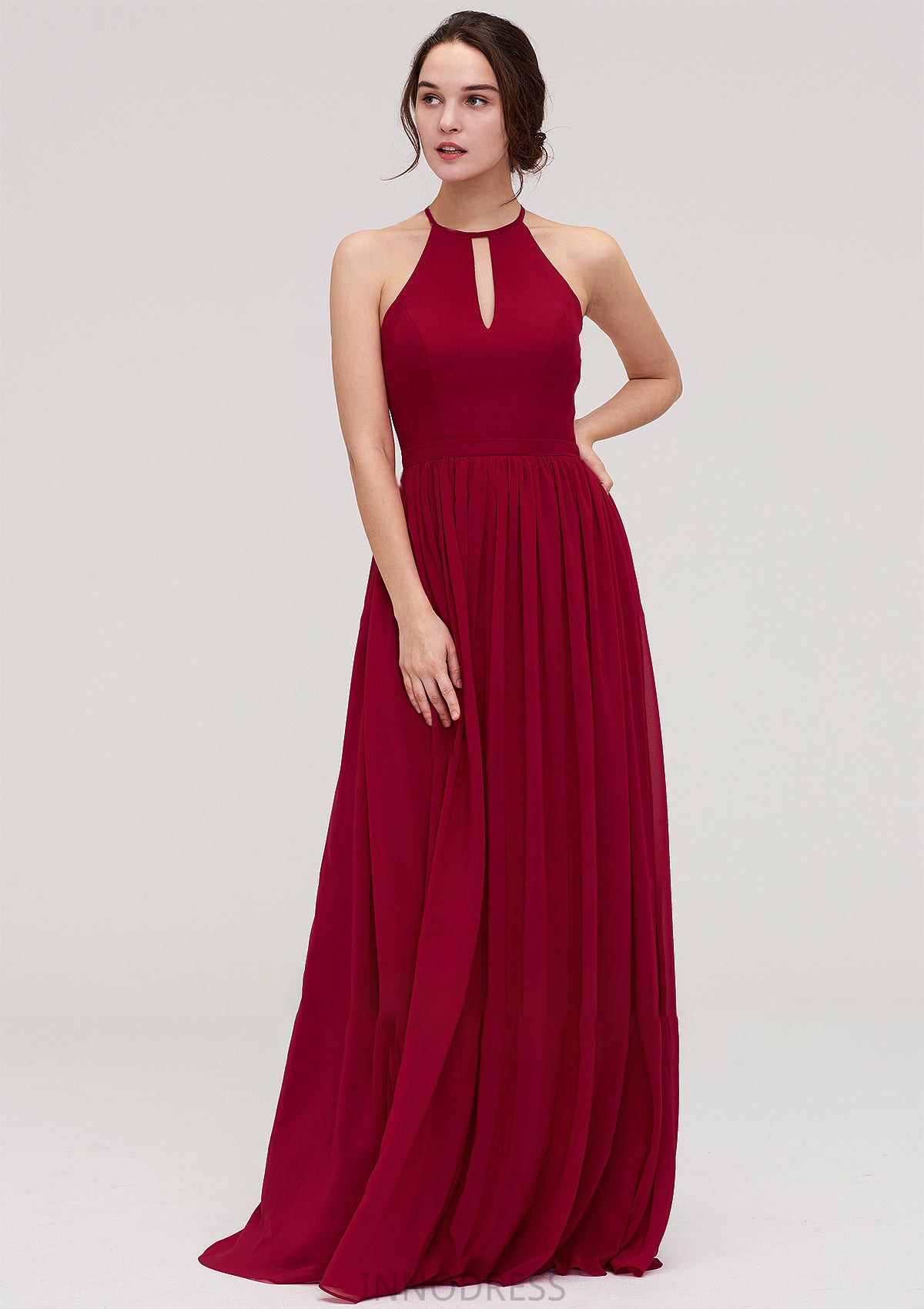 Scoop Neck Sleeveless A-line/Princess Long/Floor-Length Chiffon Bridesmaid Dresseses With Pleated Kyla DPP0025456