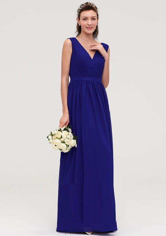 Sleeveless V Neck Chiffon A-line/Princess Long/Floor-Length Bridesmaid Dresseses With Pleated Destiney DPP0025459