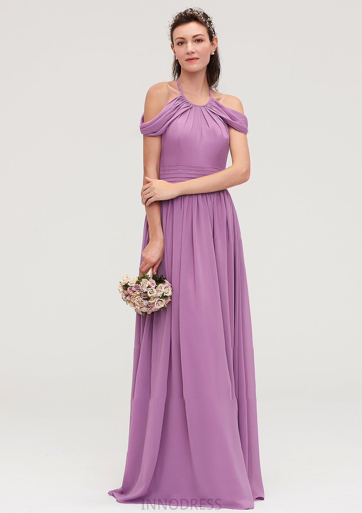 Scoop Neck Sleeveless Chiffon A-line/Princess Long/Floor-Length Bridesmaid Dresseses With Pleated Trudie DPP0025461