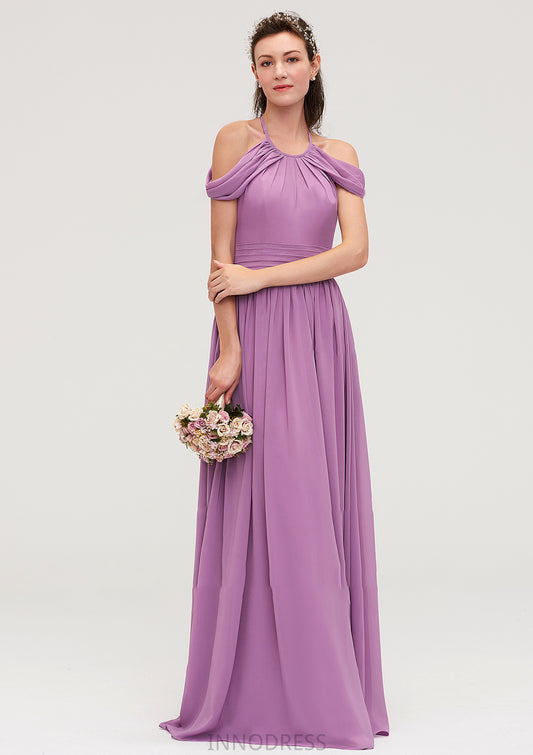 Scoop Neck Sleeveless Chiffon A-line/Princess Long/Floor-Length Bridesmaid Dresseses With Pleated Trudie DPP0025461