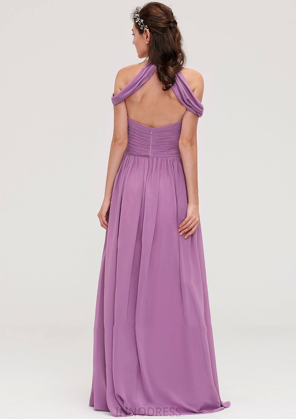 Scoop Neck Sleeveless Chiffon A-line/Princess Long/Floor-Length Bridesmaid Dresseses With Pleated Trudie DPP0025461