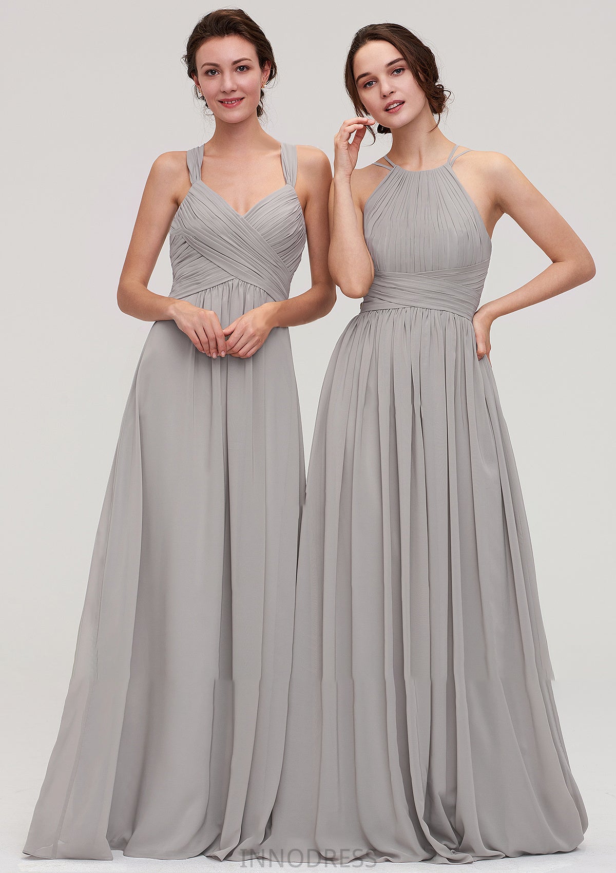 Halter Sleeveless A-line/Princess Long/Floor-Length Chiffon Bridesmaid Dresses With Pleated Leia DPP0025462