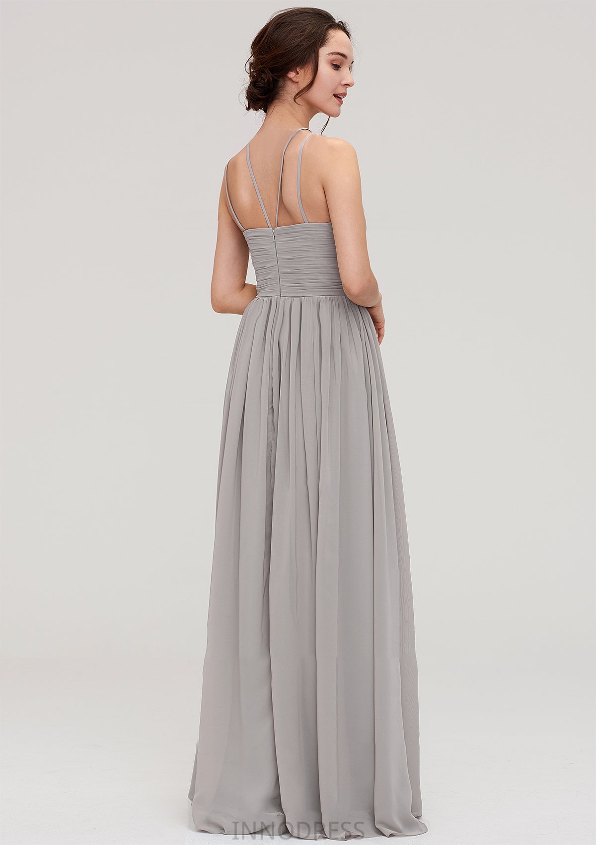 Halter Sleeveless A-line/Princess Long/Floor-Length Chiffon Bridesmaid Dresses With Pleated Leia DPP0025462