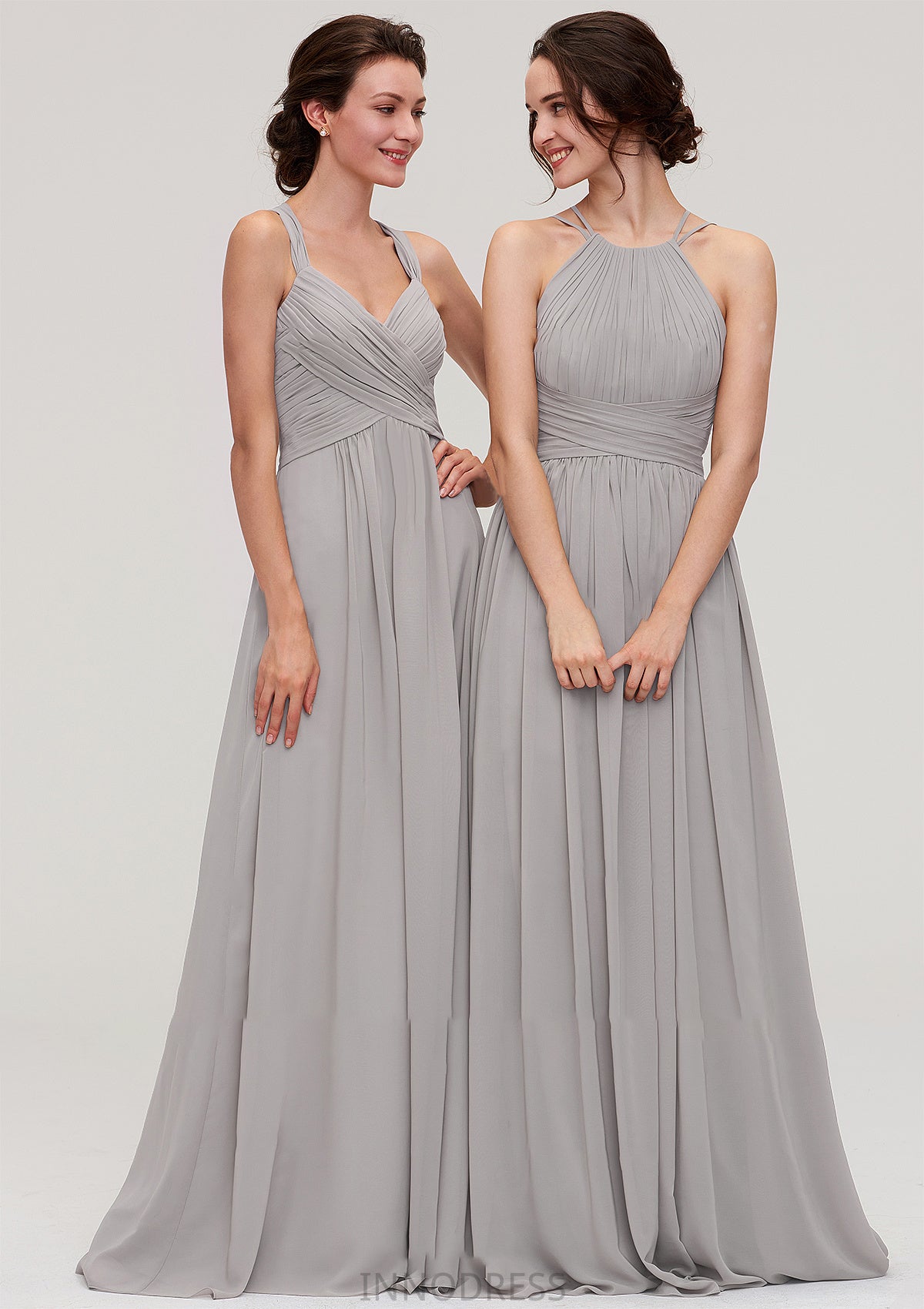 Halter Sleeveless A-line/Princess Long/Floor-Length Chiffon Bridesmaid Dresses With Pleated Leia DPP0025462