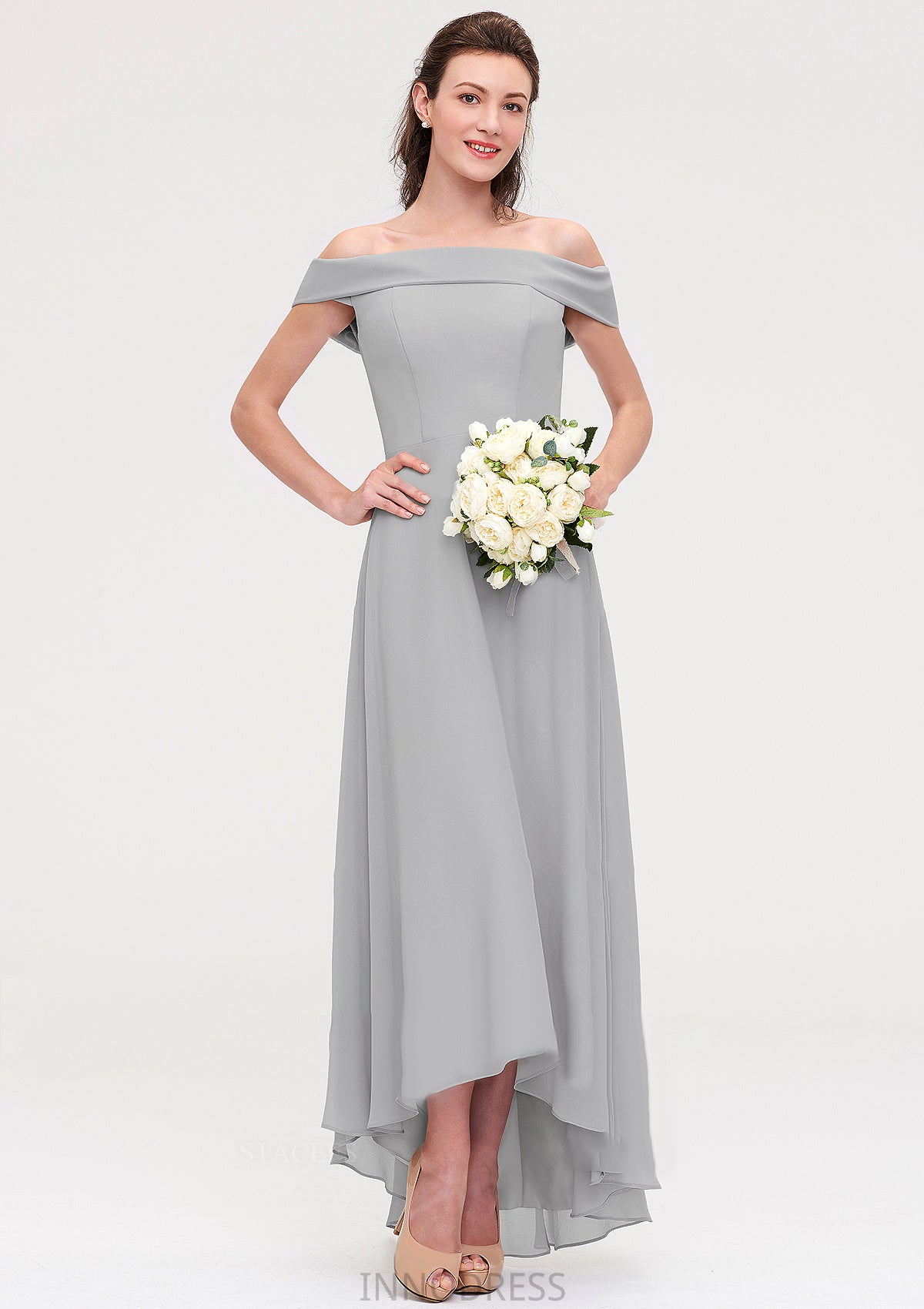 Off-the-Shoulder Sleeveless Asymmetrical Chiffon A-line/Princess Bridesmaid Dresseses Danika DPP0025465