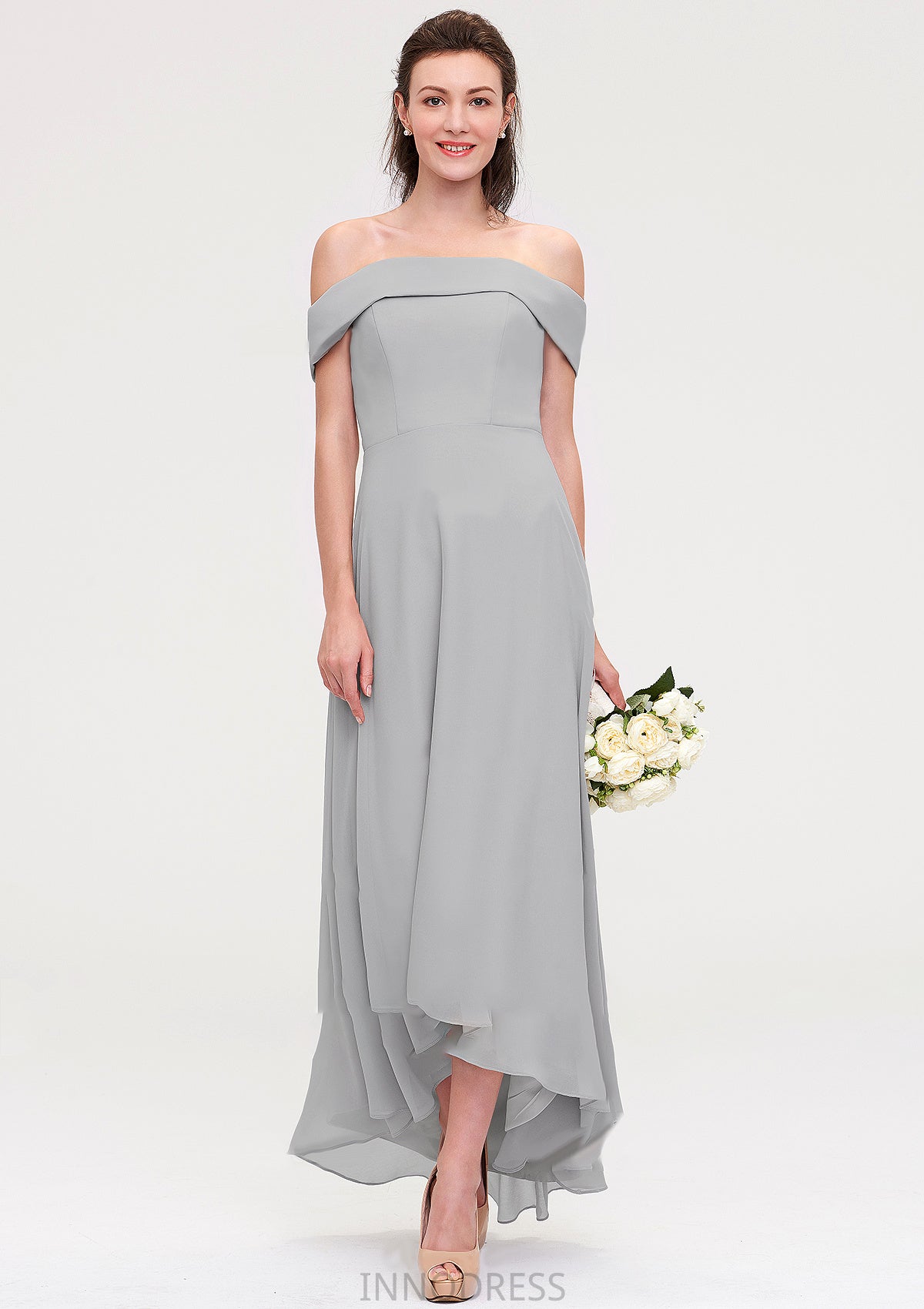 Off-the-Shoulder Sleeveless Asymmetrical Chiffon A-line/Princess Bridesmaid Dresseses Danika DPP0025465