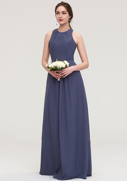 Sleeveless Scoop Neck ong/Floor-Length Chiffon A-line/Princess LStormy Bridesmaid Dresses With Pleated Jane DPP0025470