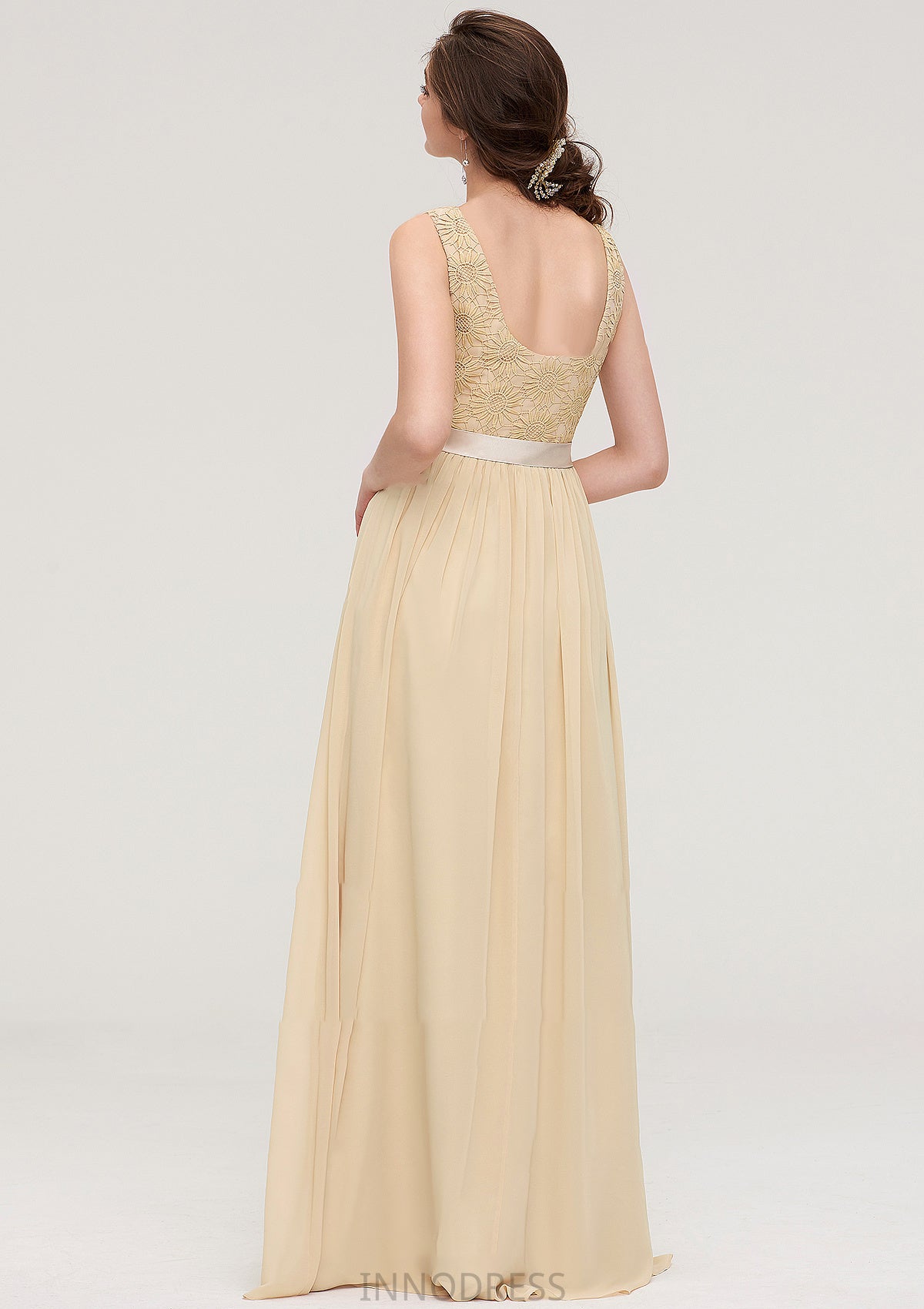 Bateau Sleeveless A-line/Princess Chiffon Long/Floor-Length Bridesmaid Dresses With Sashes Lace Jaiden DPP0025472