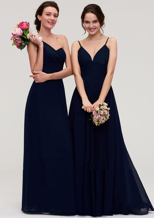 Sleeveless One-Shoulder A-line/Princess Chiffon Long/Floor-Length Bridesmaid Dresses With Pleated Thalia DPP0025475