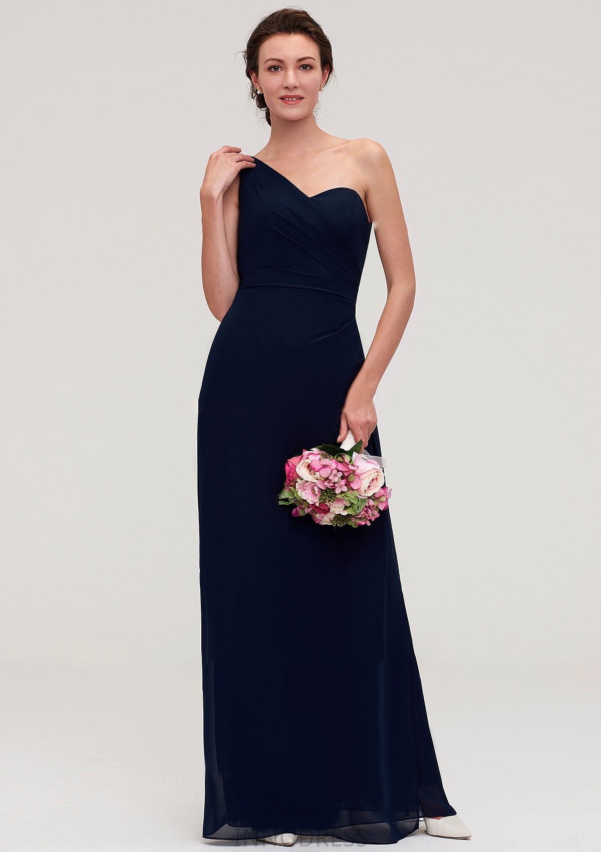 Sleeveless One-Shoulder A-line/Princess Chiffon Long/Floor-Length Bridesmaid Dresses With Pleated Thalia DPP0025475