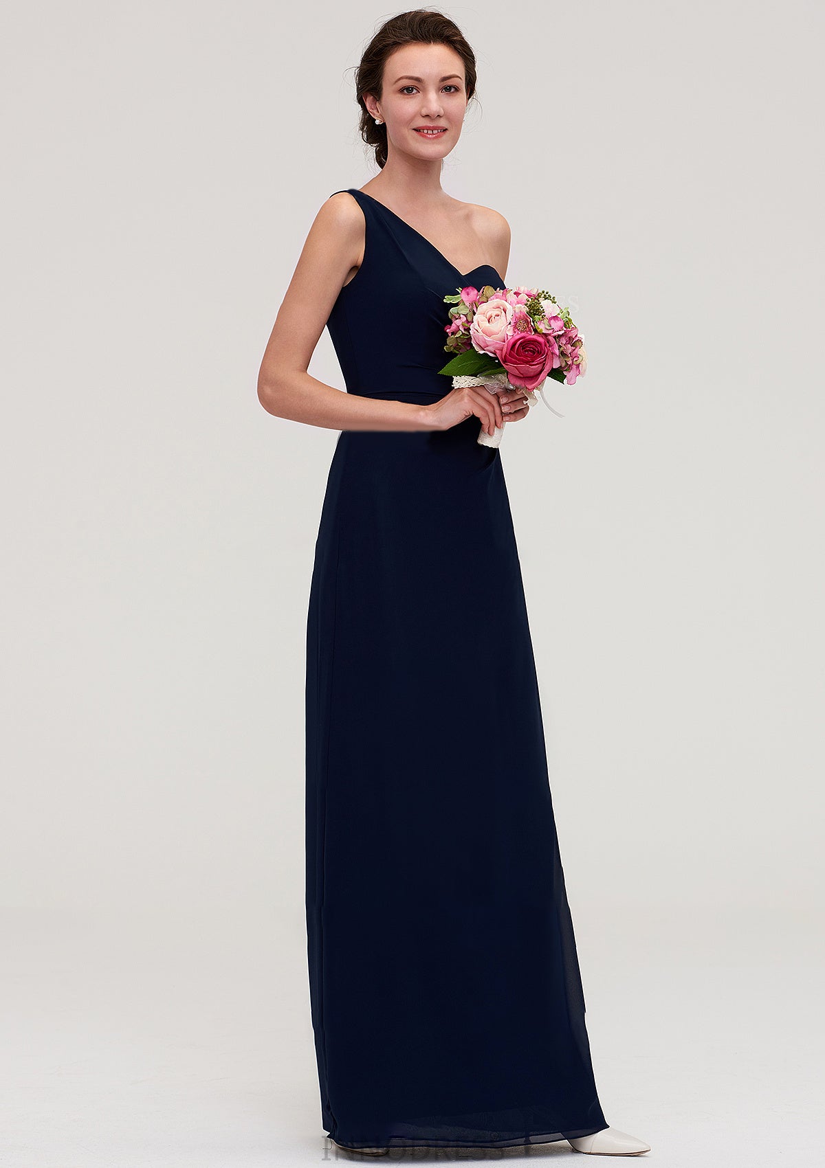 Sleeveless One-Shoulder A-line/Princess Chiffon Long/Floor-Length Bridesmaid Dresses With Pleated Thalia DPP0025475