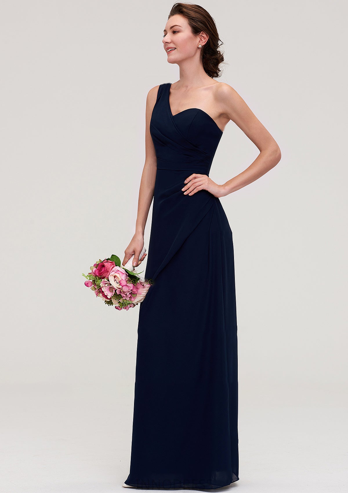 Sleeveless One-Shoulder A-line/Princess Chiffon Long/Floor-Length Bridesmaid Dresses With Pleated Thalia DPP0025475