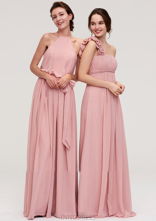 Sleeveless Scoop Neck A-line/Princess Chiffon Long/Floor-Length Bridesmaid Dresseses With Pleated Sashes Aryanna DPP0025476