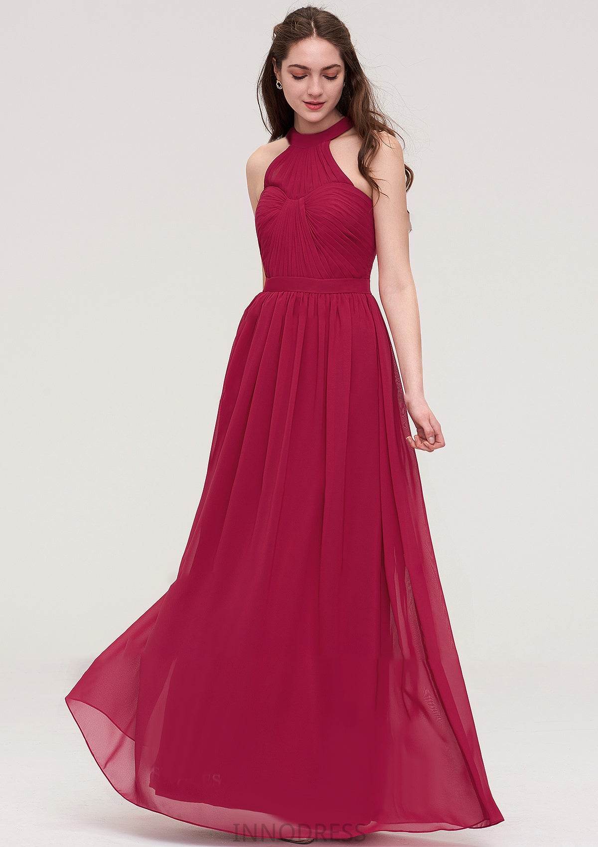 Halter Sleeveless Long/Floor-Length Chiffon A-line/Princess Bridesmaid Dresses With Pleated Kirsten DPP0025483