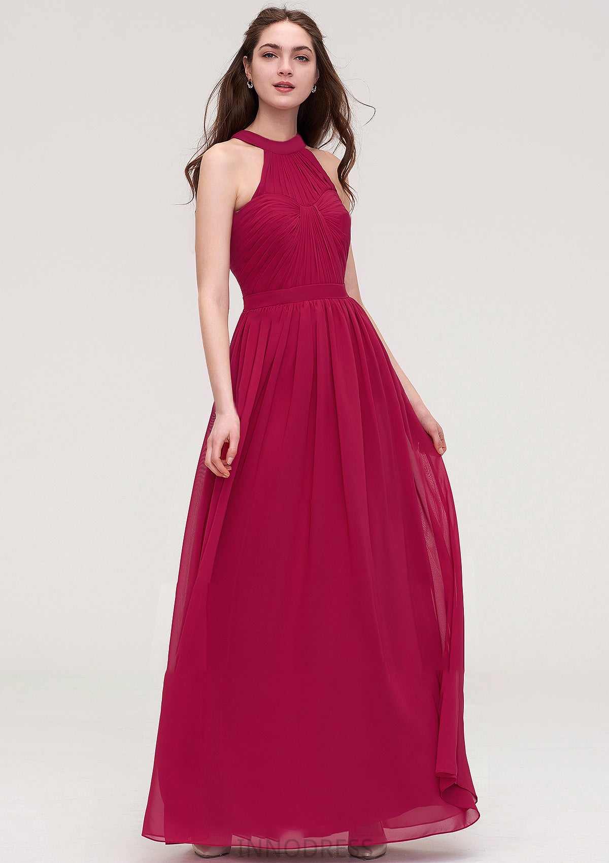 Halter Sleeveless Long/Floor-Length Chiffon A-line/Princess Bridesmaid Dresses With Pleated Kirsten DPP0025483