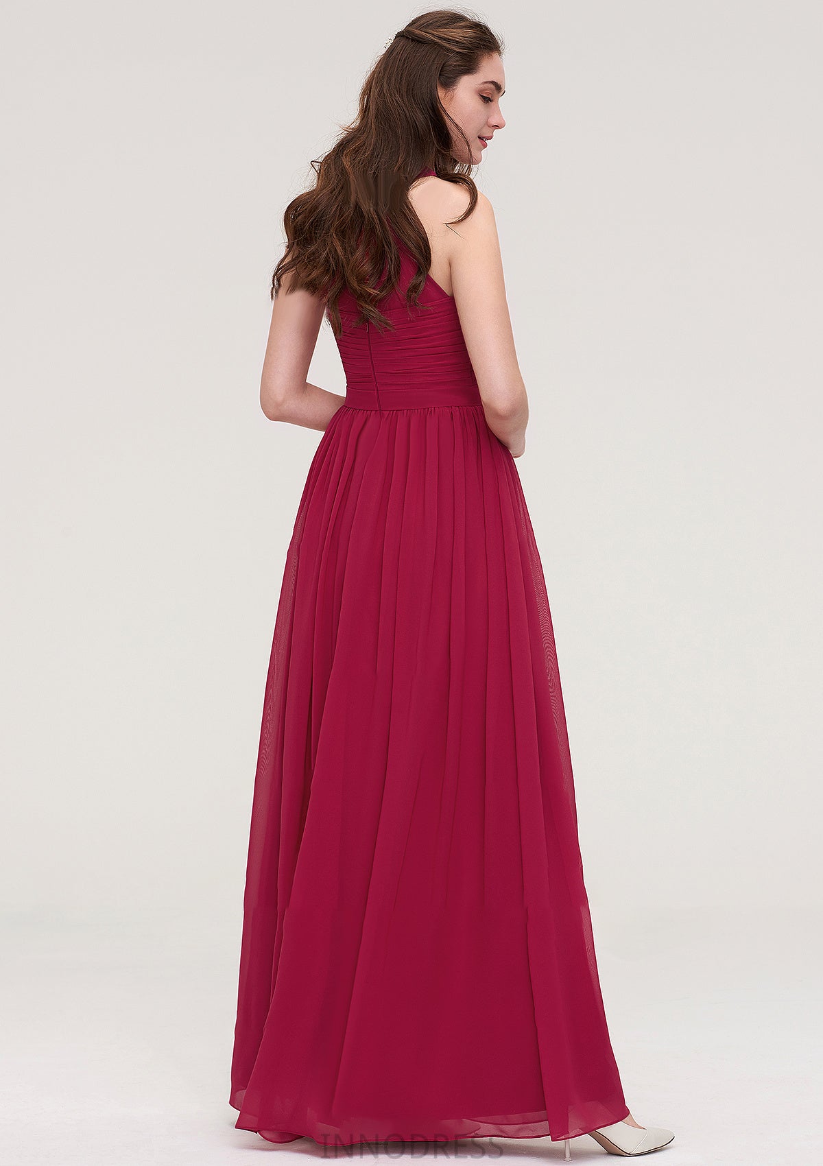 Halter Sleeveless Long/Floor-Length Chiffon A-line/Princess Bridesmaid Dresses With Pleated Kirsten DPP0025483