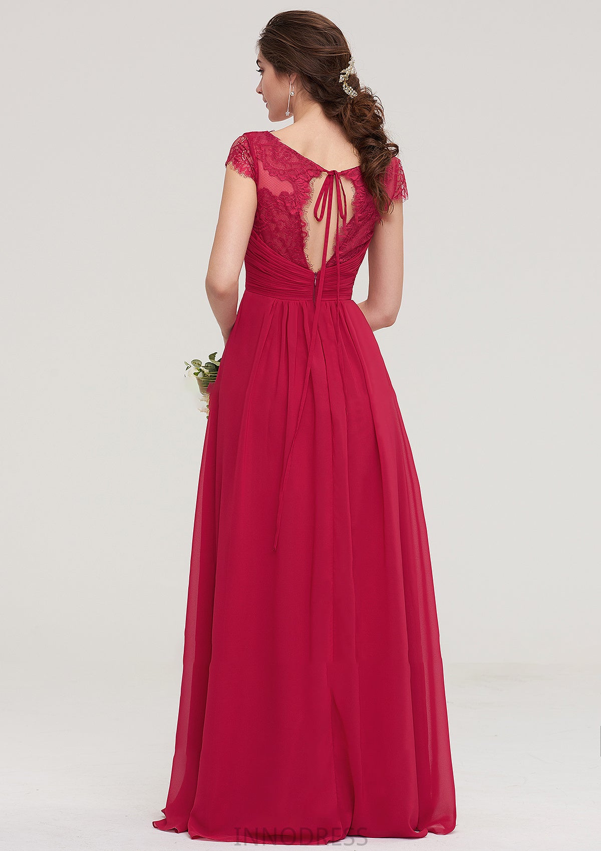 Sleeveless V Neck Long/Floor-Length Chiffon A-line/Princess Bridesmaid Dresses With Lace Pleated Selena DPP0025486