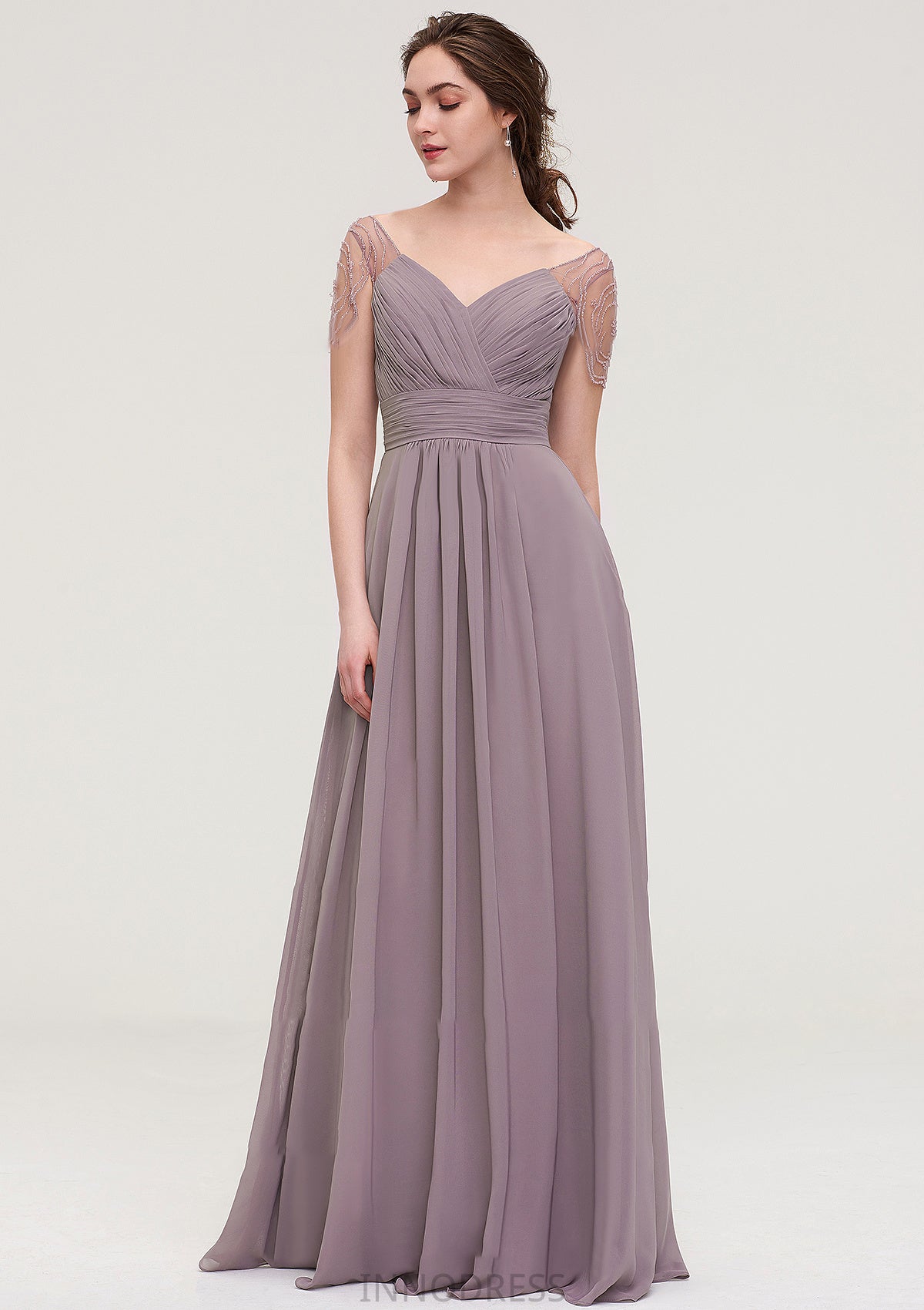 Short Sleeve Sweetheart Long/Floor-Length Chiffon A-line/Princess Bridesmaid Dresses With Pleated Beading Tatiana DPP0025487