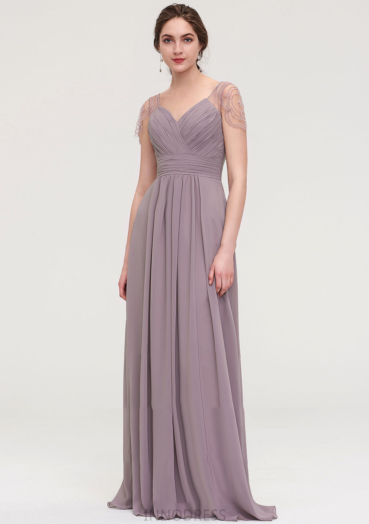 Short Sleeve Sweetheart Long/Floor-Length Chiffon A-line/Princess Bridesmaid Dresses With Pleated Beading Tatiana DPP0025487