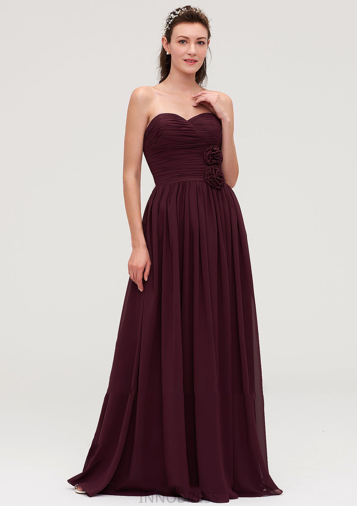 Sweetheart Sleeveless Long/Floor-Length Chiffon A-line/Princess Bridesmaid Dresses With Pleated Kaitlynn DPP0025490