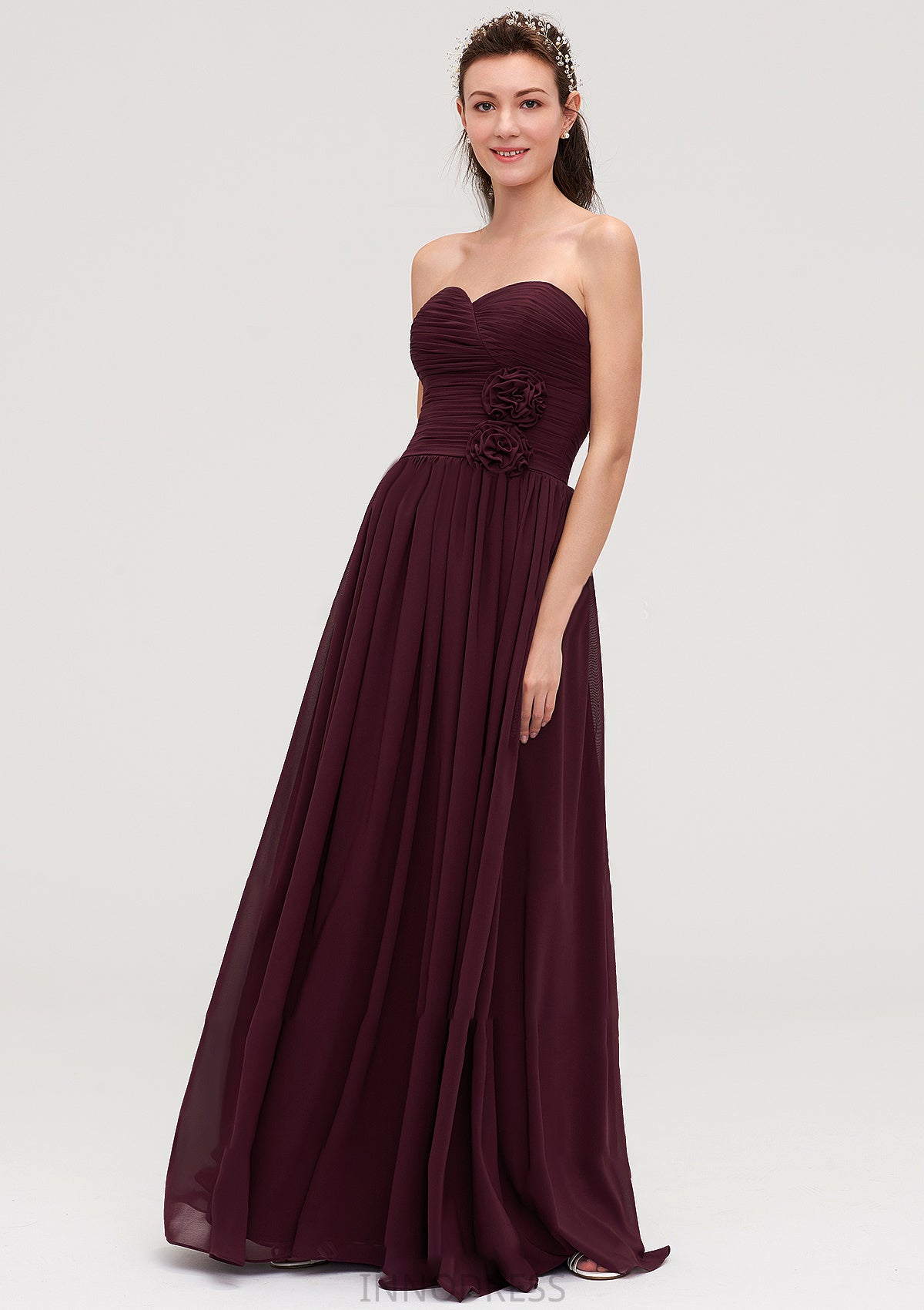 Sweetheart Sleeveless Long/Floor-Length Chiffon A-line/Princess Bridesmaid Dresses With Pleated Kaitlynn DPP0025490