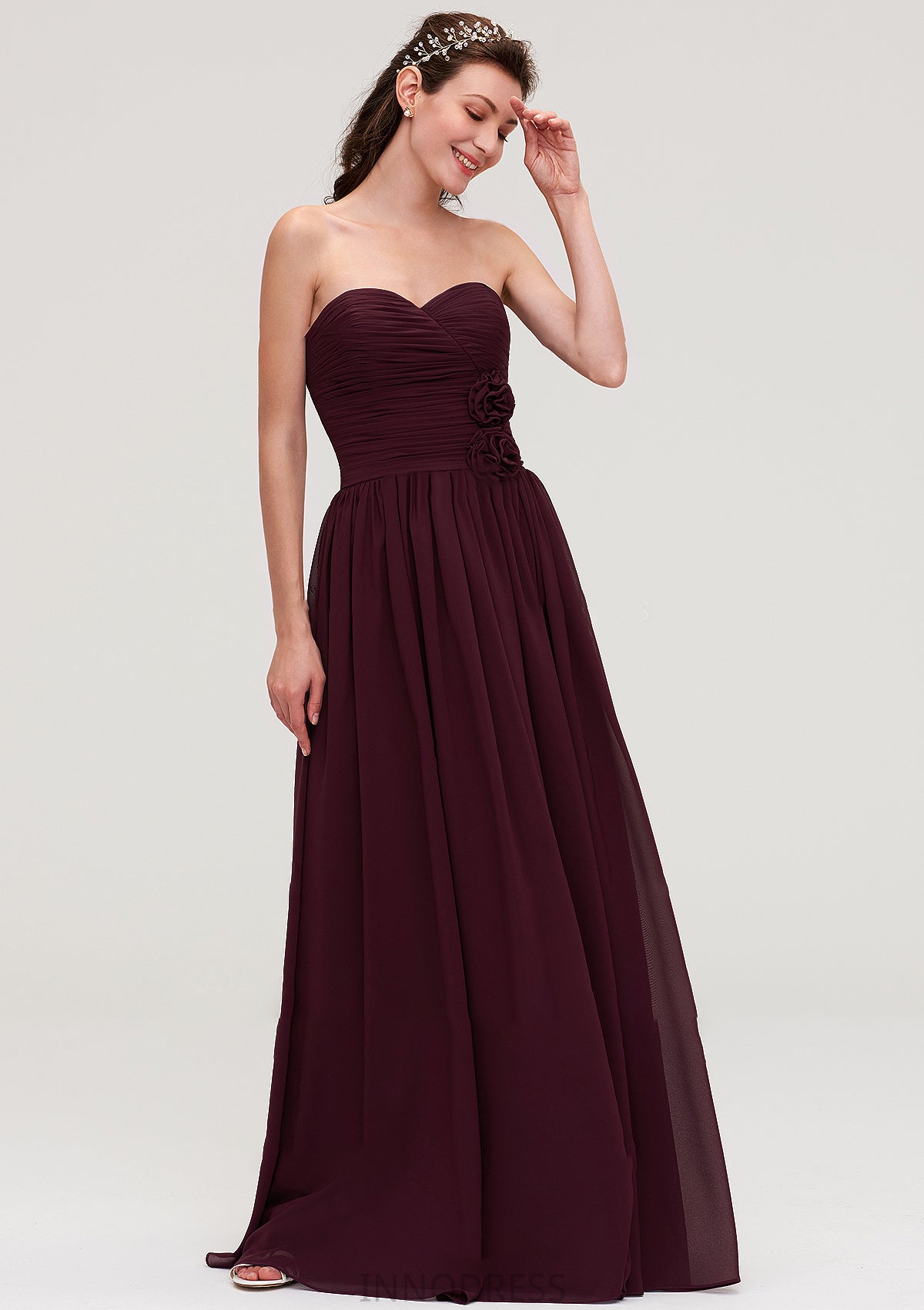 Sweetheart Sleeveless Long/Floor-Length Chiffon A-line/Princess Bridesmaid Dresses With Pleated Kaitlynn DPP0025490