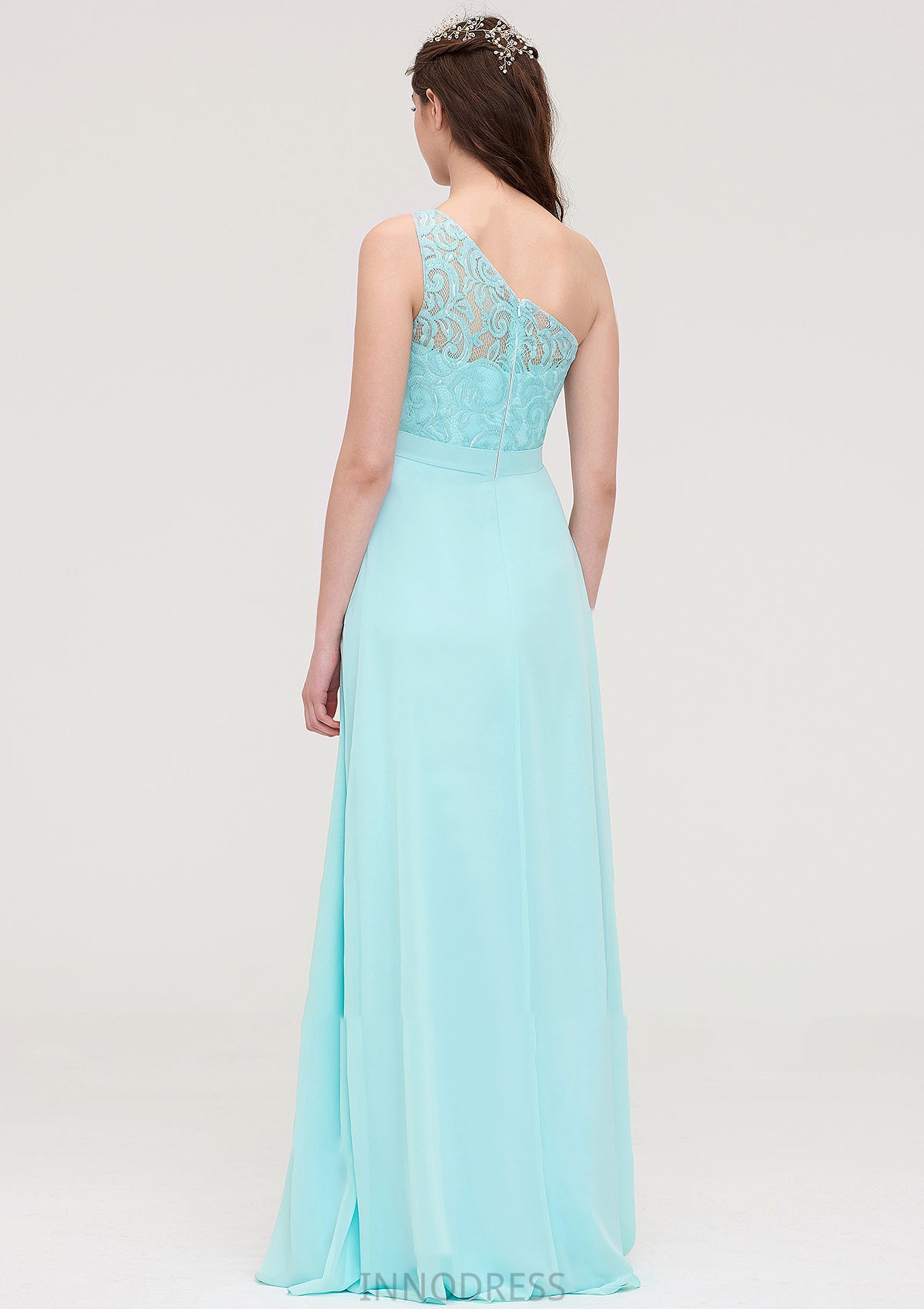 One-Shoulder Sleeveless Long/Floor-Length Chiffon A-line/Princess Bridesmaid Dresses With Lace Tiana DPP0025491