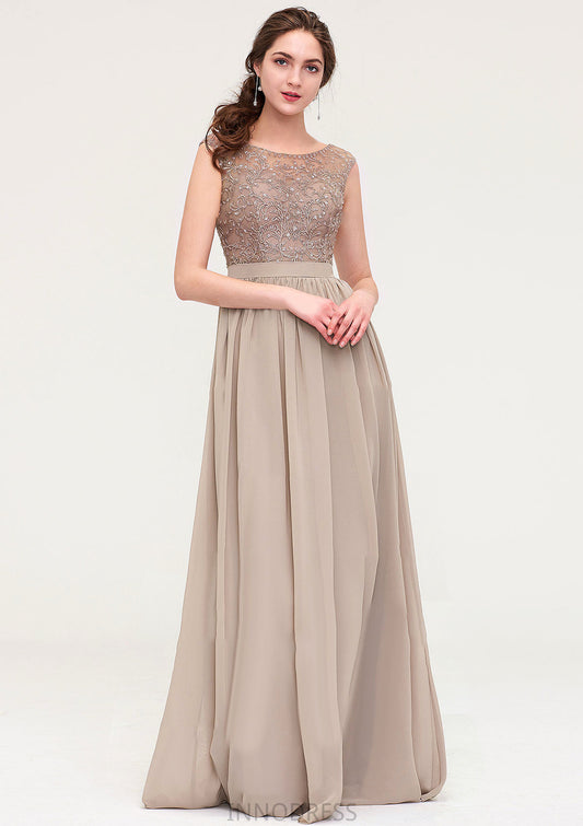 Sleeveless Scoop Neck Long/Floor-Length Chiffon A-line/Princess Bridesmaid Dresses With Sequins Beading Lace Pleated Kenzie DPP0025493