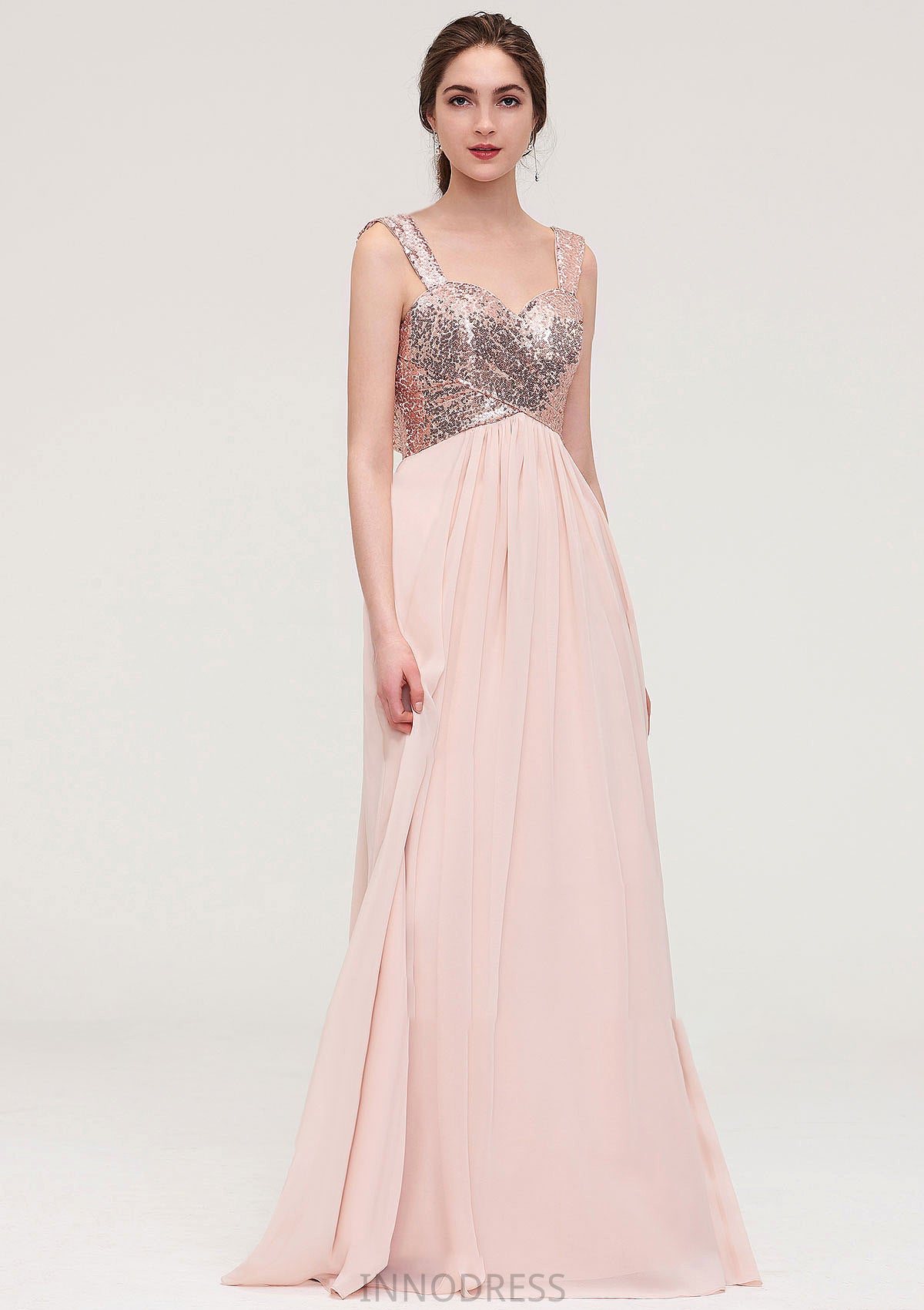 Sleeveless Long/Floor-Length Sweetheart A-line/Princess Chiffon Bridesmaid Dresses With Pleated Sequins Jaliyah DPP0025494