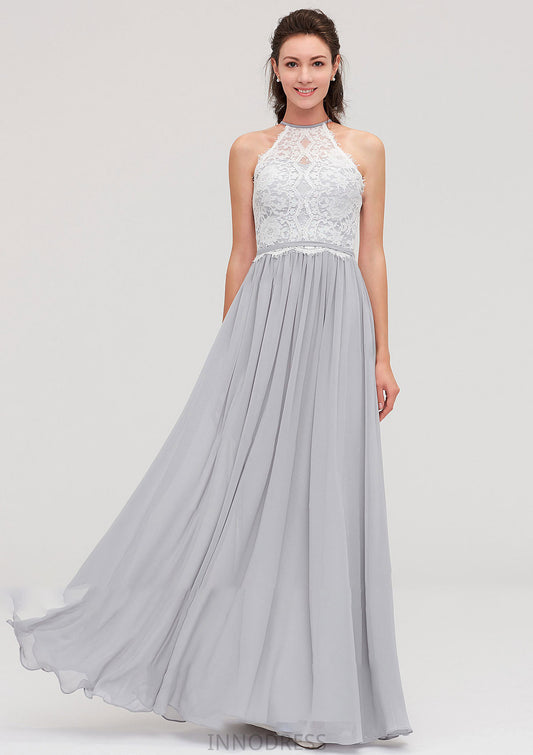 Sleeveless Scoop Neck A-line/Princess Chiffon Long/Floor-Length Bridesmaid Dresseses With Lace Alana DPP0025497