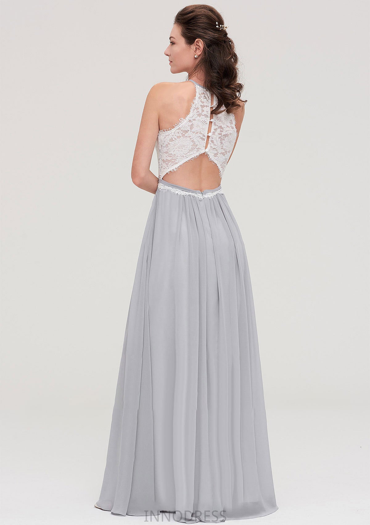 Sleeveless Scoop Neck A-line/Princess Chiffon Long/Floor-Length Bridesmaid Dresseses With Lace Alana DPP0025497