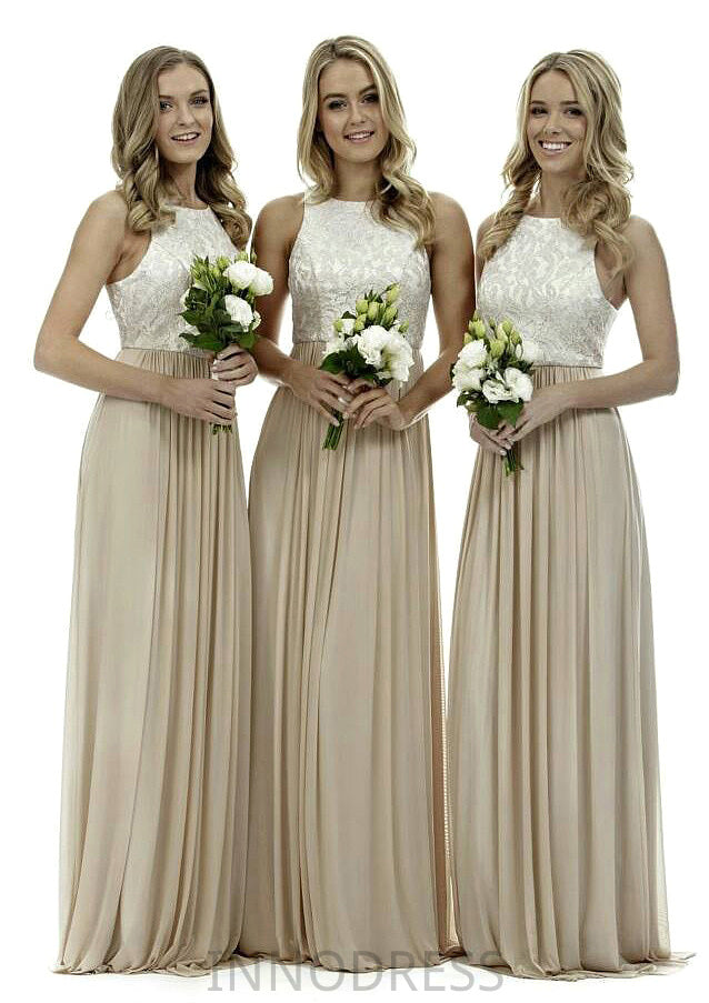 Bateau A-Line/Princess Long/Floor-Length Chiffon Bridesmaid Dresses With Lace Mikayla DPP0025503