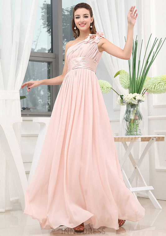 Sleeveless One-Shoulder Long/Floor-Length A-line/Princess Chiffon Bridesmaid Dresses With Pleated Shoulder Flower Danielle DPP0025507