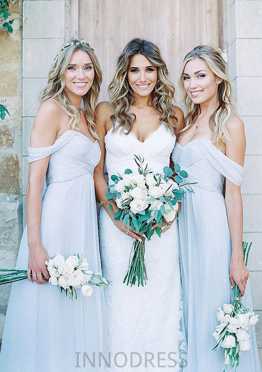 Off-The-Shoulder A-Line/Princess Long/Floor-Length Chiffon Bridesmaid Dresses With Pleated Madalyn DPP0025534