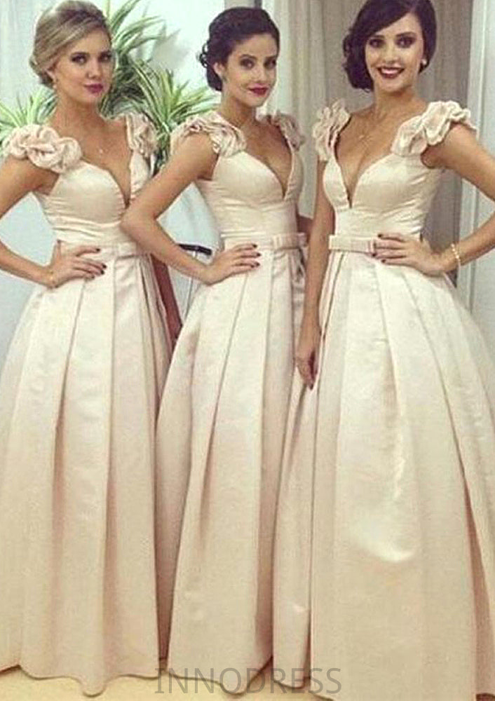 Sleeveless V Neck Long/Floor-Length A-line/Princess Satin Bridesmaid Dresseses With Pleated Waistband Miya DPP0025536