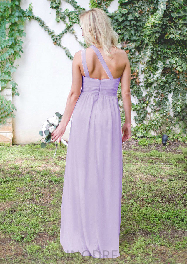 One-Shoulder A-Line/Princess Long/Floor-Length Chiffon Bridesmaid Dresses With Pleated Kailyn DPP0025544