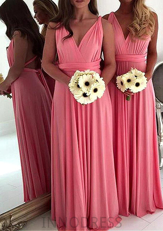 A-Line/Princess V-Neck Long/Floor-Length Chiffon Bridesmaid Dresses Naima DPP0025551