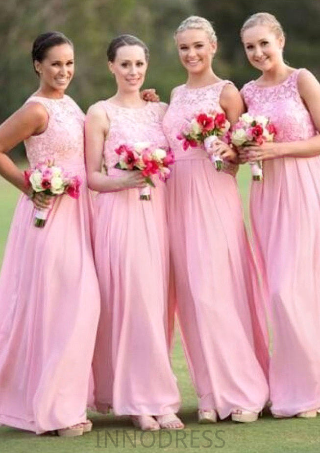 A-Line/Princess Bateau Long/Floor-Length Chiffon Bridesmaid Dresses With Lace Gretchen DPP0025552