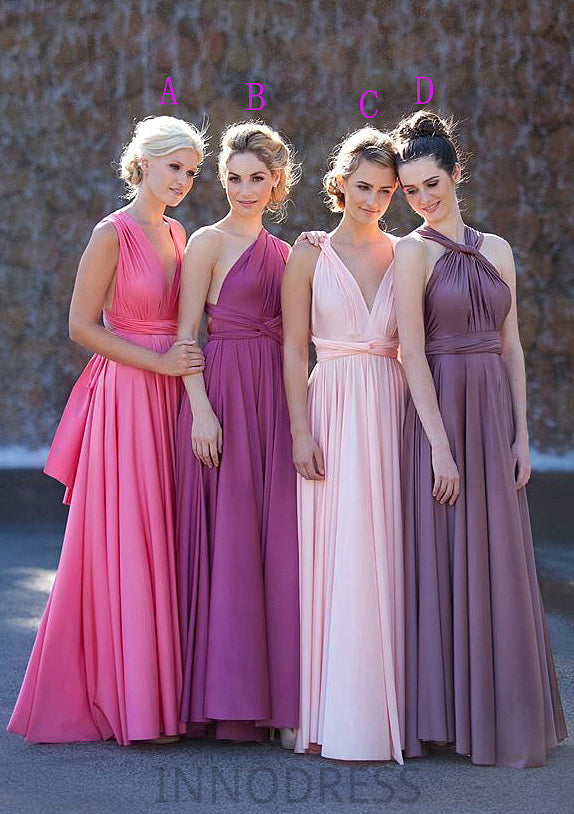 Sleeveless V Neck Long/Floor-Length A-line/Princess Chiffon Bridesmaid Dresses With Pleated Olga DPP0025560